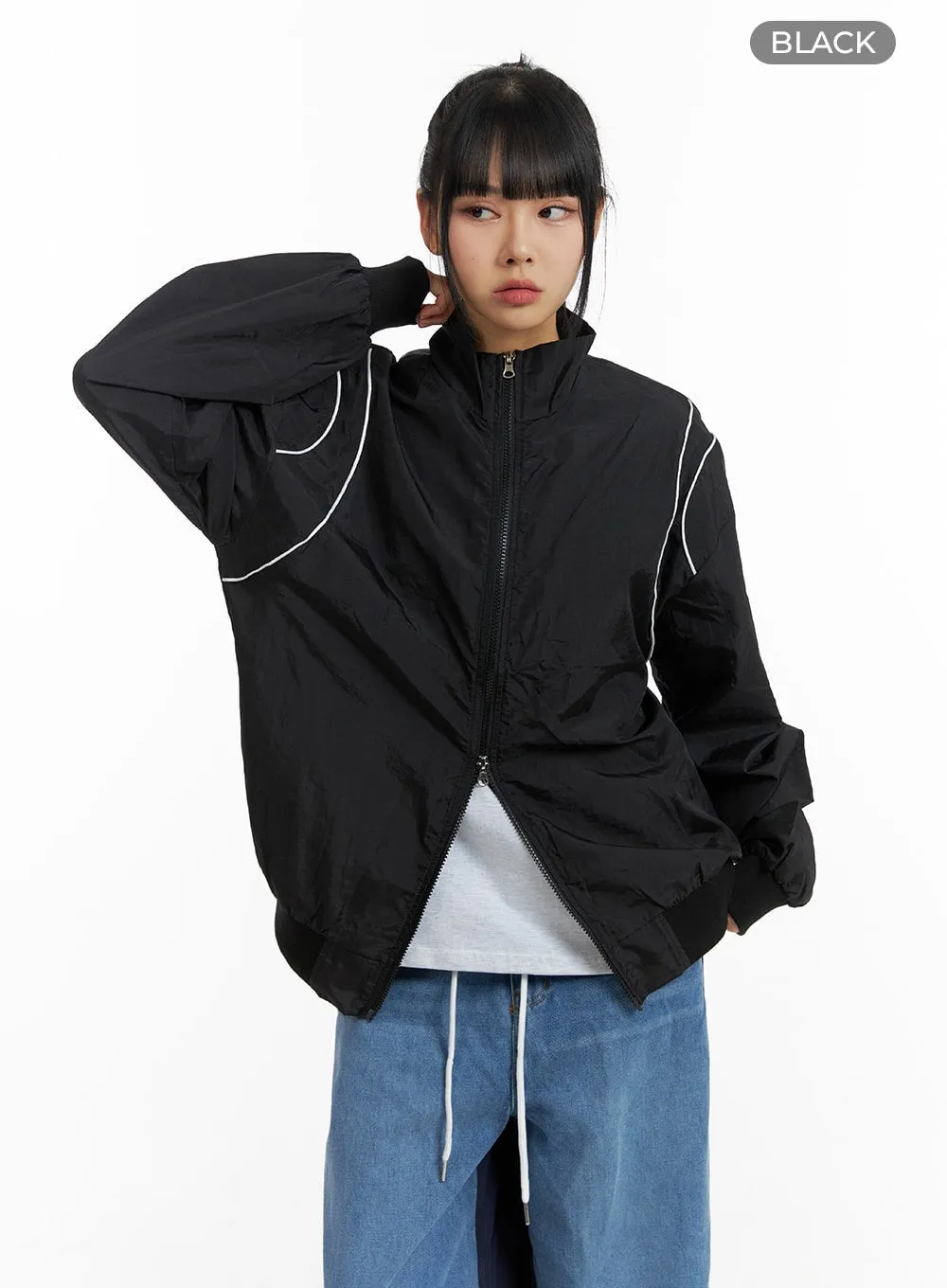 Solid Zipper Windbreaker with Stand Collar for Men and Women - CM407