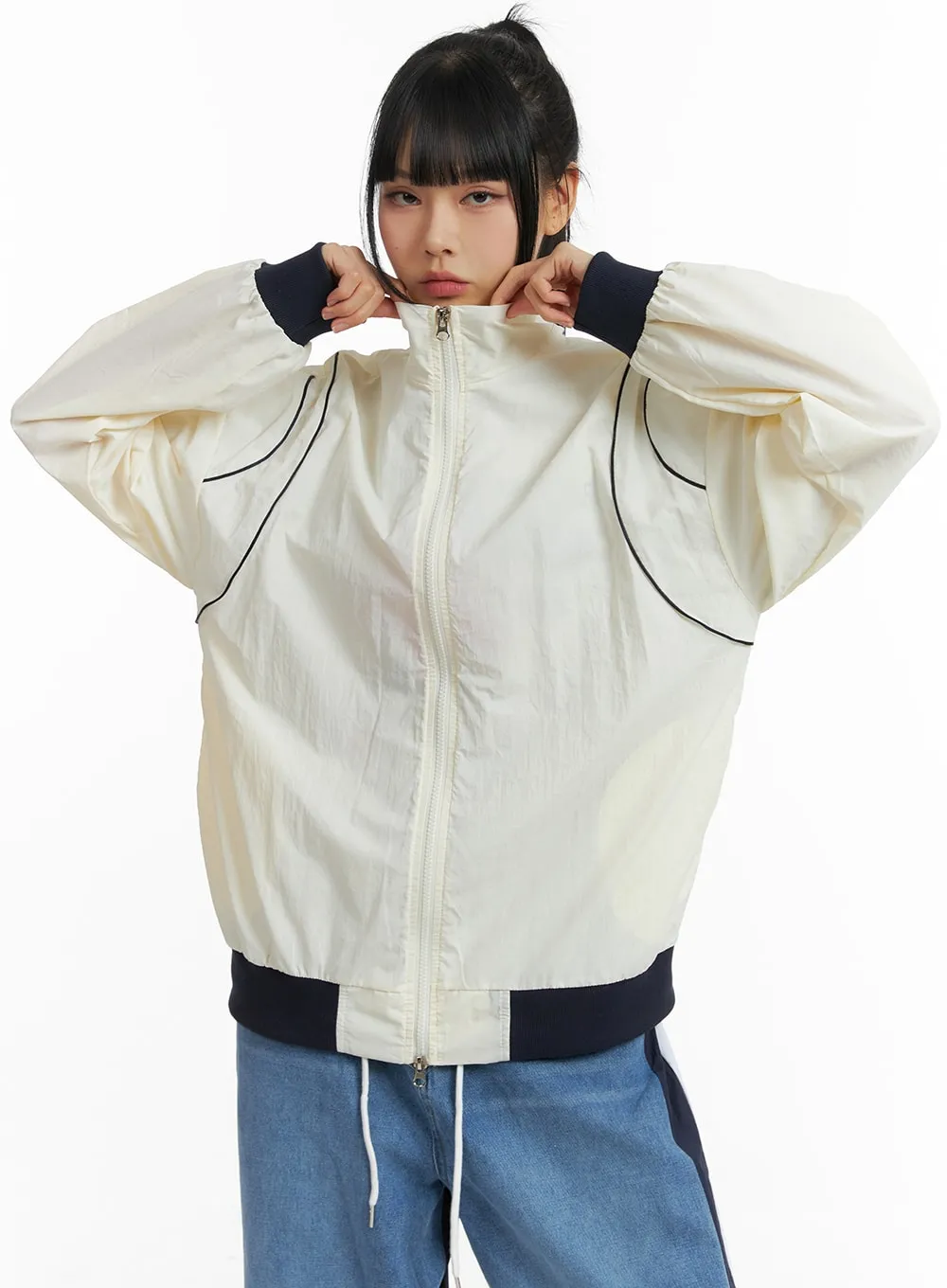 Solid Zipper Windbreaker with Stand Collar for Men and Women - CM407