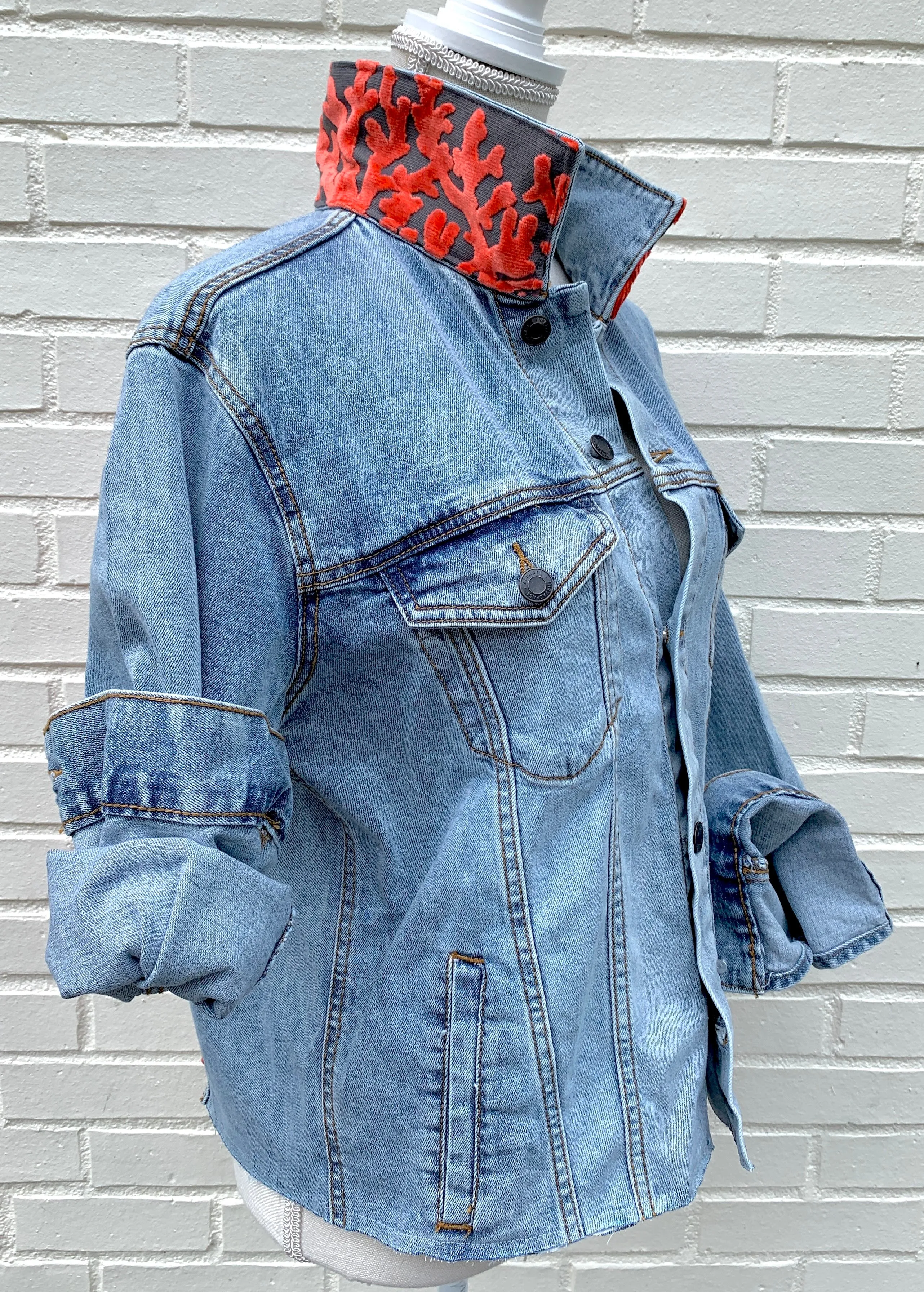 Stevie Denim Jacket - Denim w Coral Velvet (ST02)