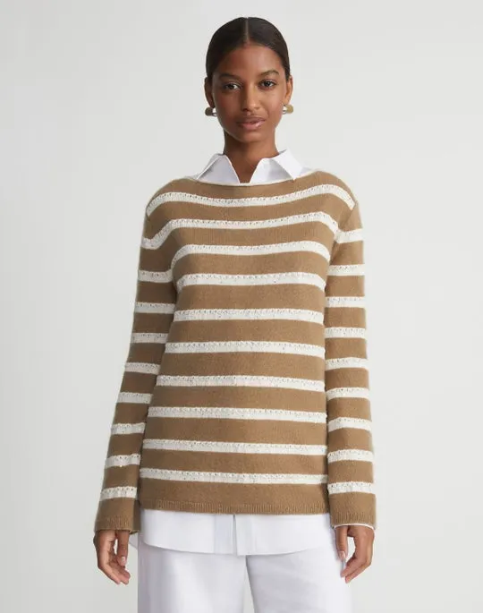 STRIPE SEQUINED COTTON & CASHMERE SWEATER