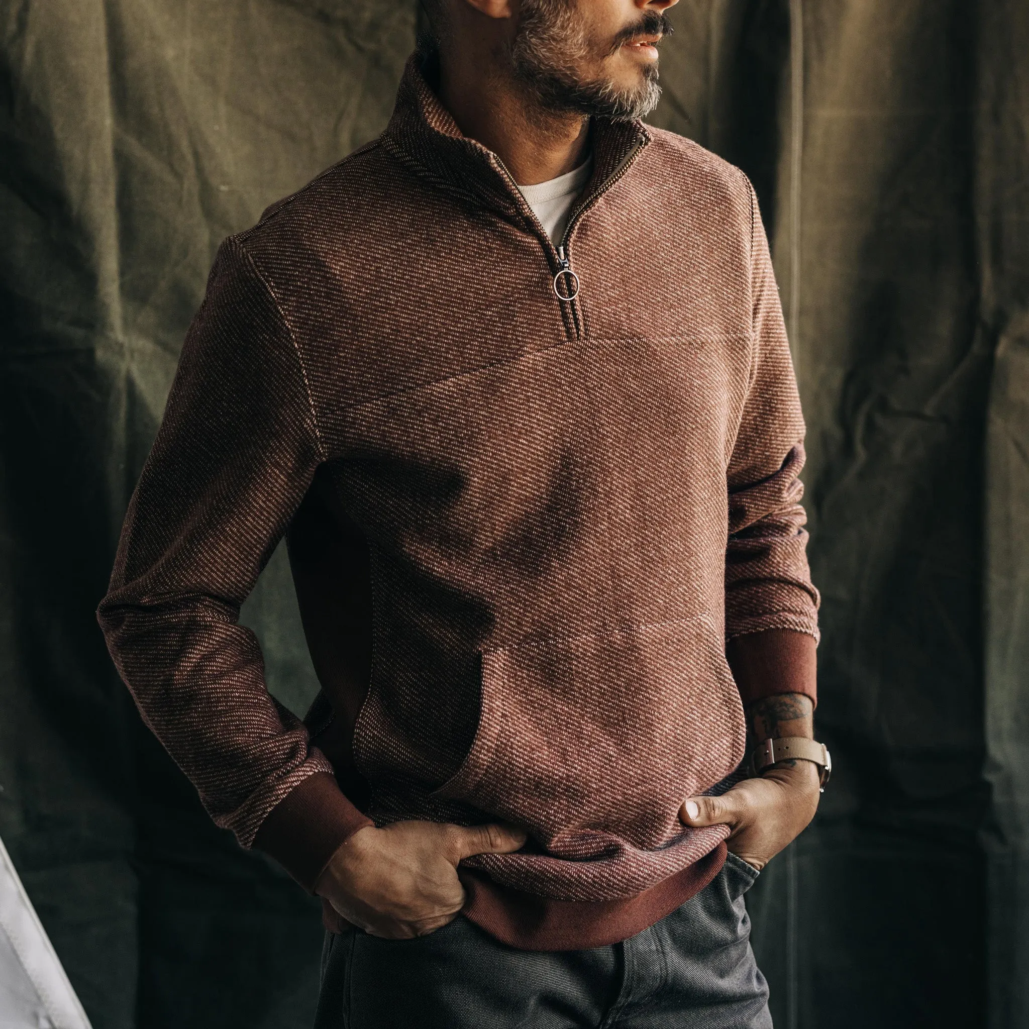 The Briggs Pullover in Merlot French Terry Twill Knit