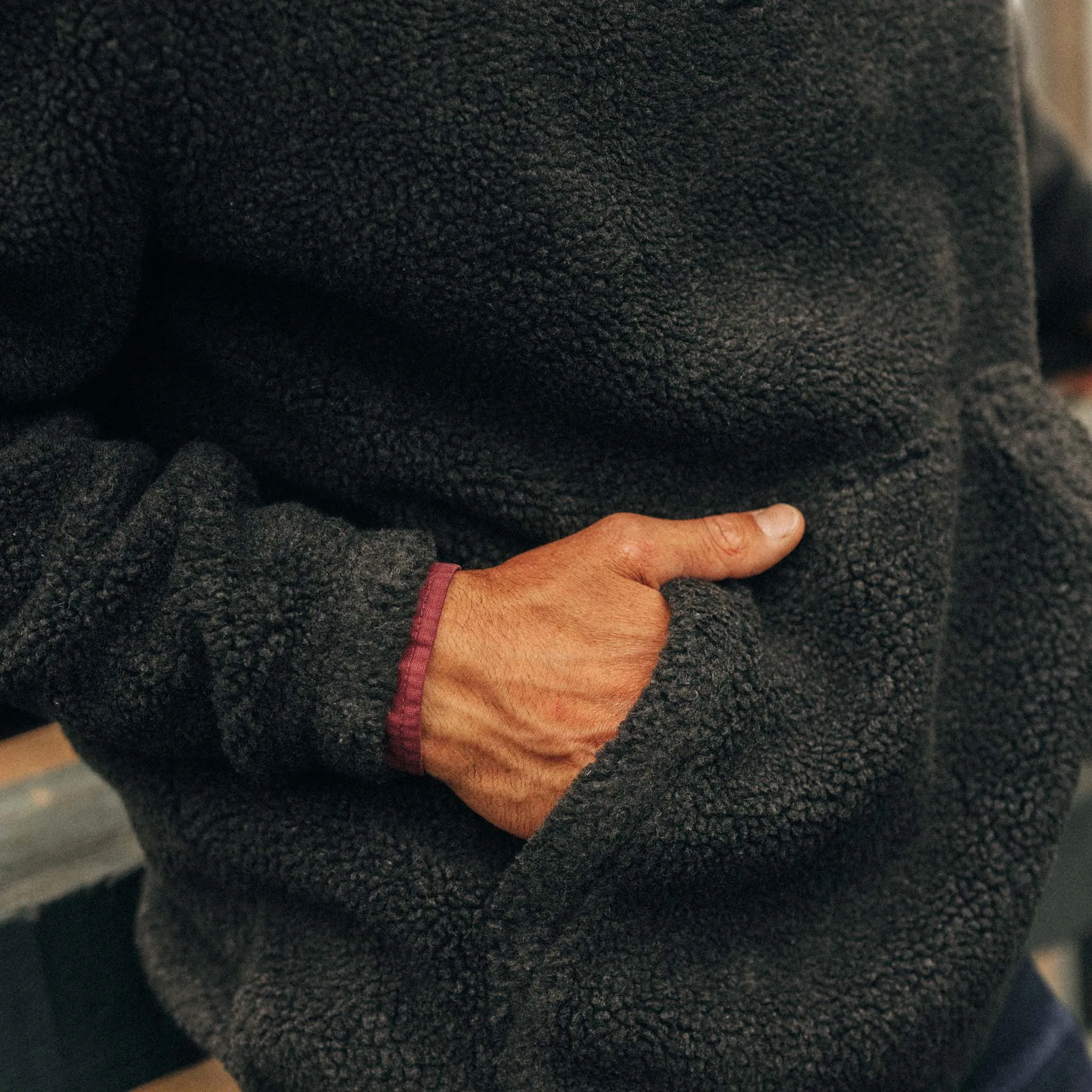 The Nomad Pullover in Charcoal Heather Sherpa