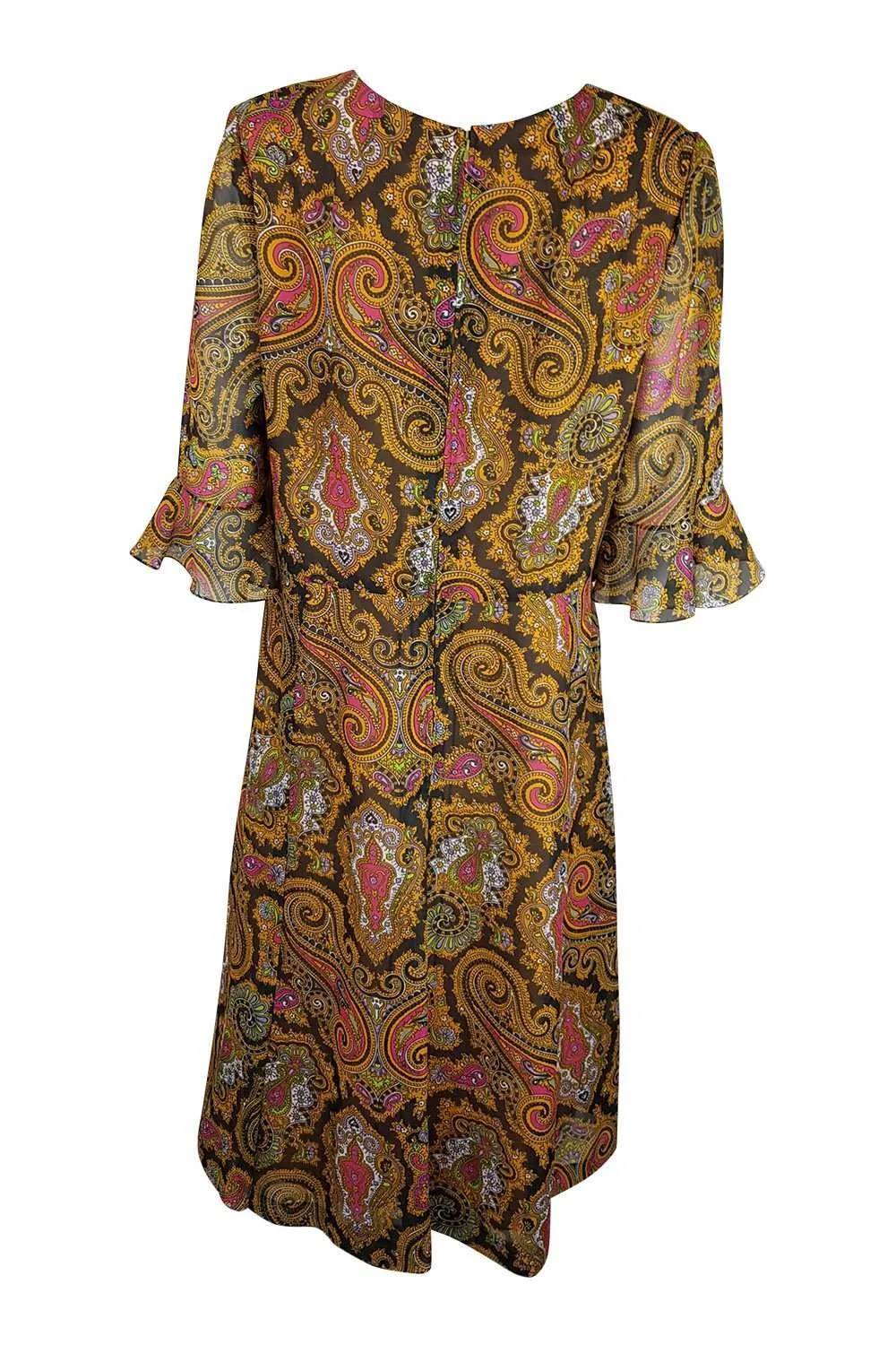 UNLABELLED Vintage Paisley Orange Long Sleeve Dress (M)