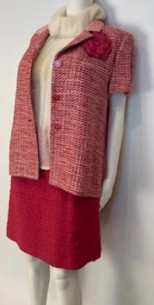 Vintage Chanel 02P, 2002 Spring Pink/Red Short Sleeve Tweed Jacket FR 42