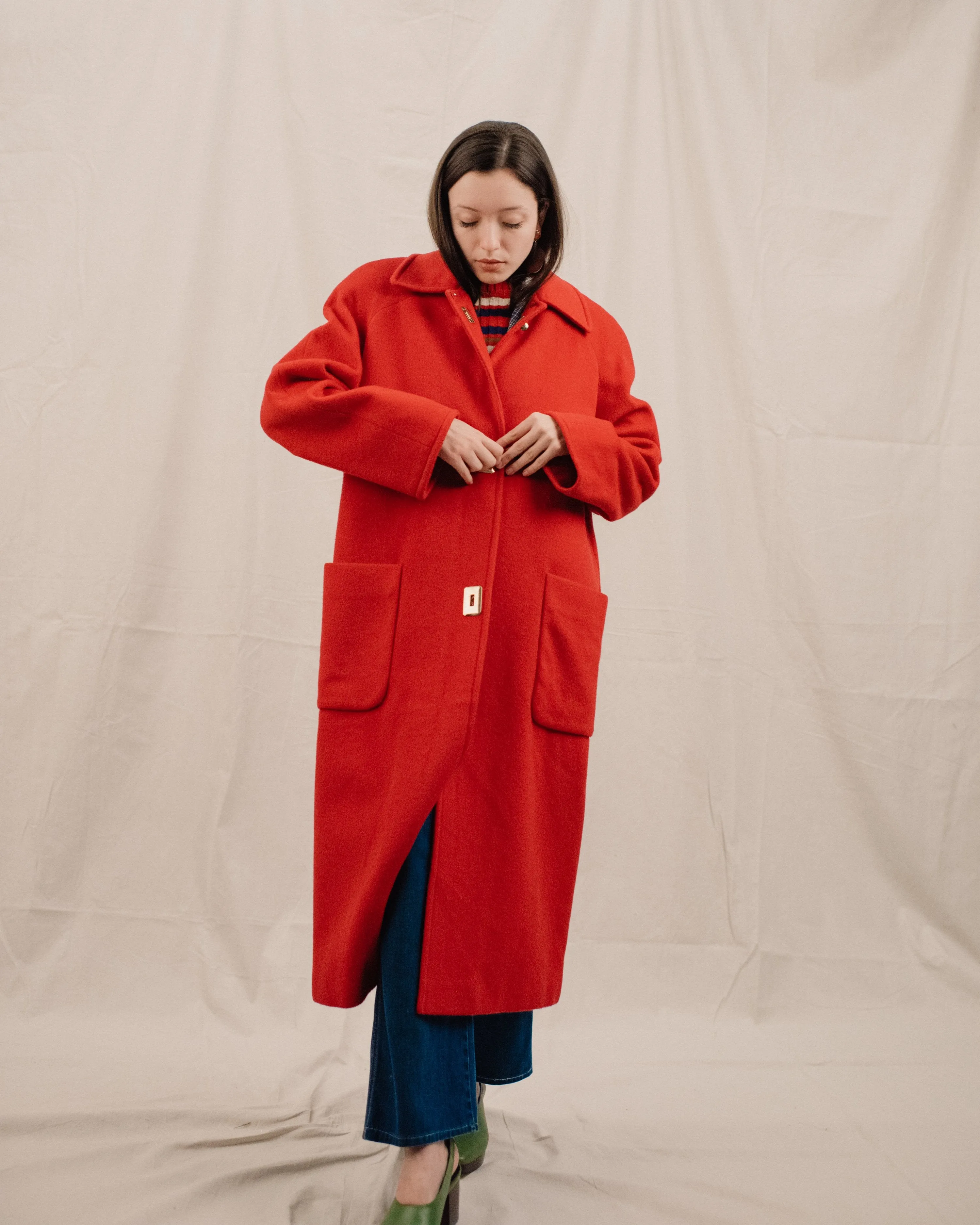 Vintage Oversized Cherry Red Wool Coat (S/M)