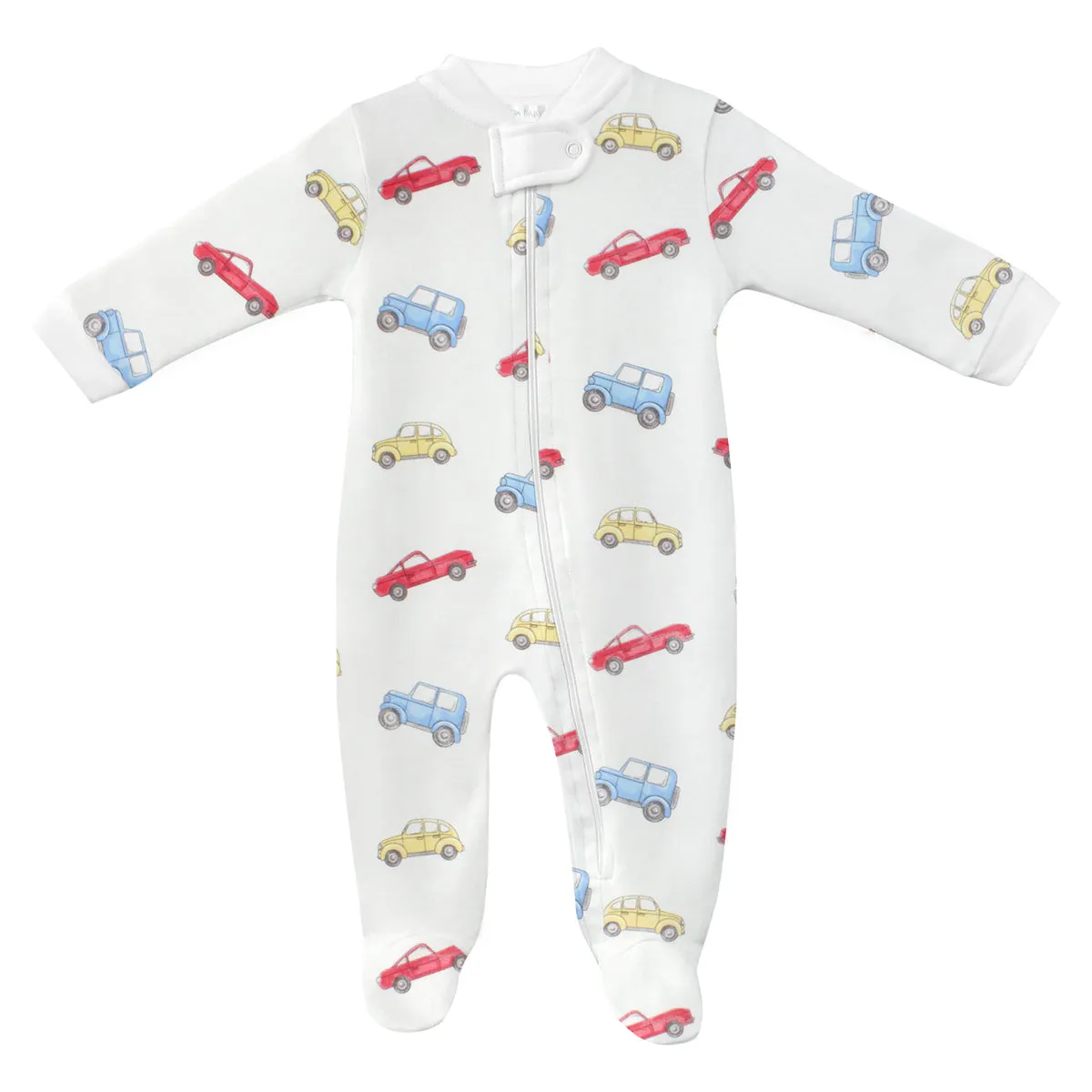 Watercolor Cars Printed Zipper Footie | Baby Boy