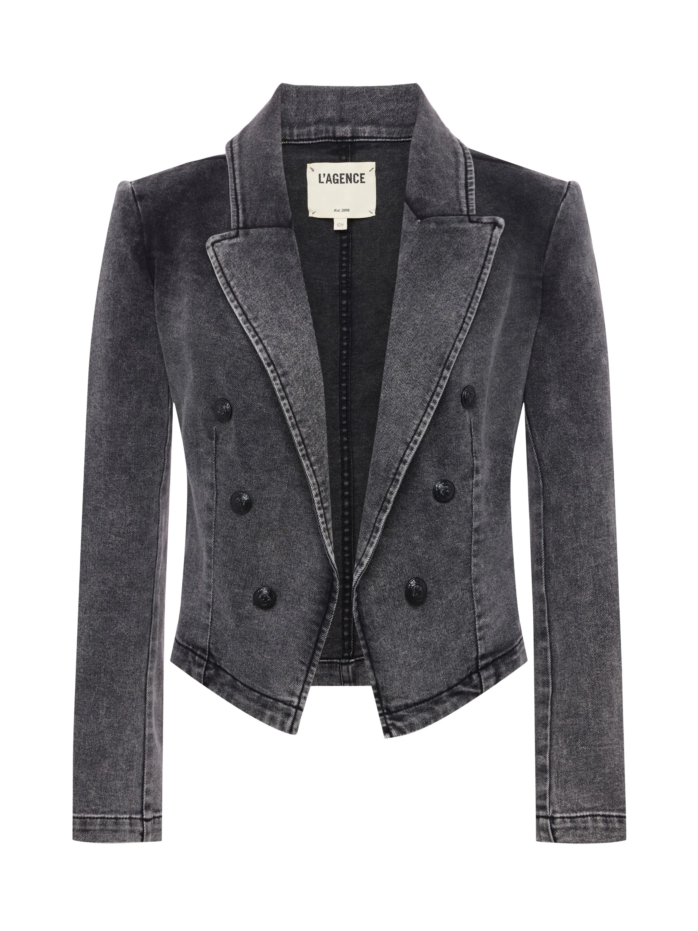 WAYNE CROP DOUBLE BREASTED DENIM BLAZER - L'AGENCE