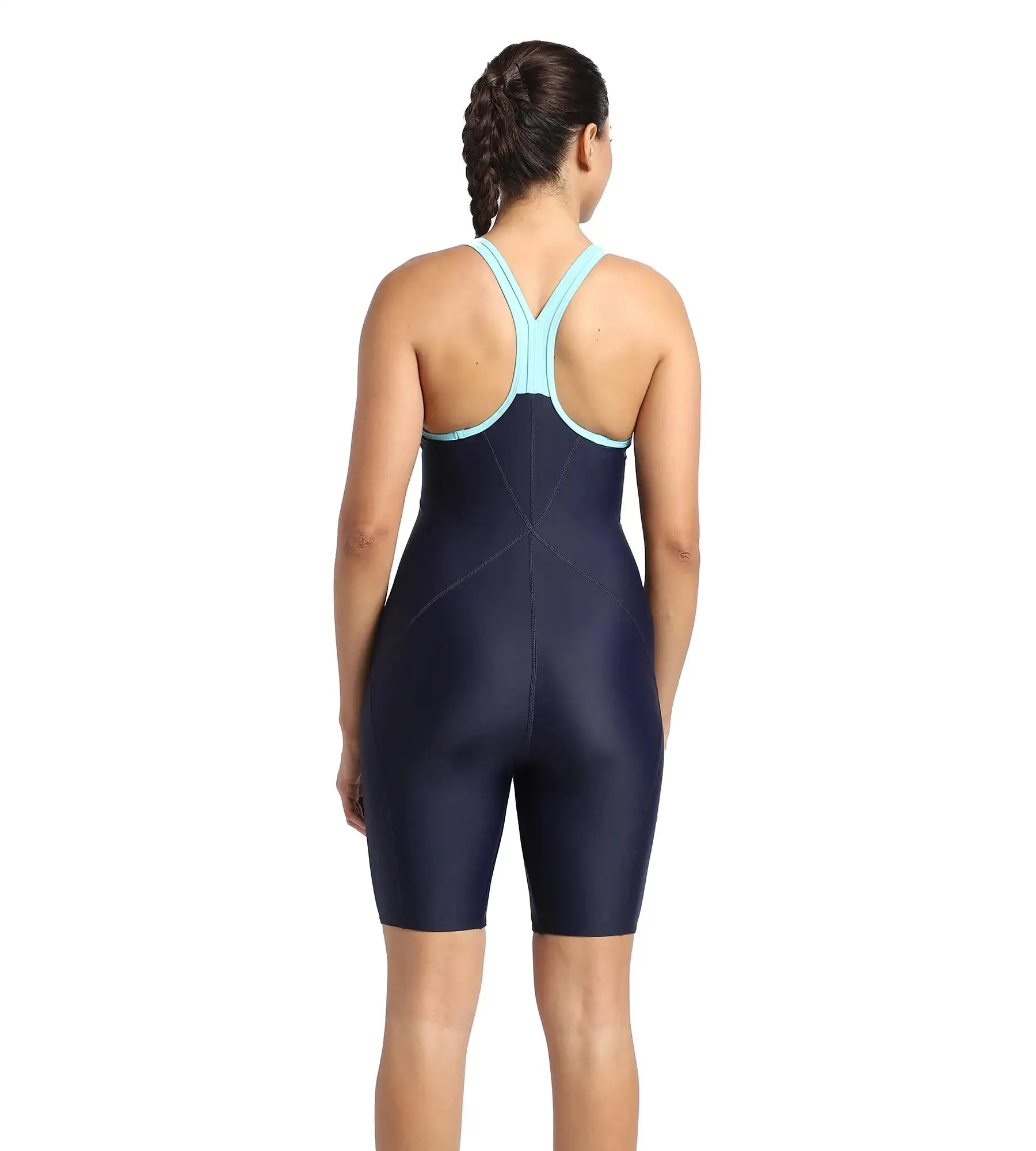 Women's Endurance Essential Panel Racerback Legsuit Swimwear  - Truenavy  &  Marine Blue