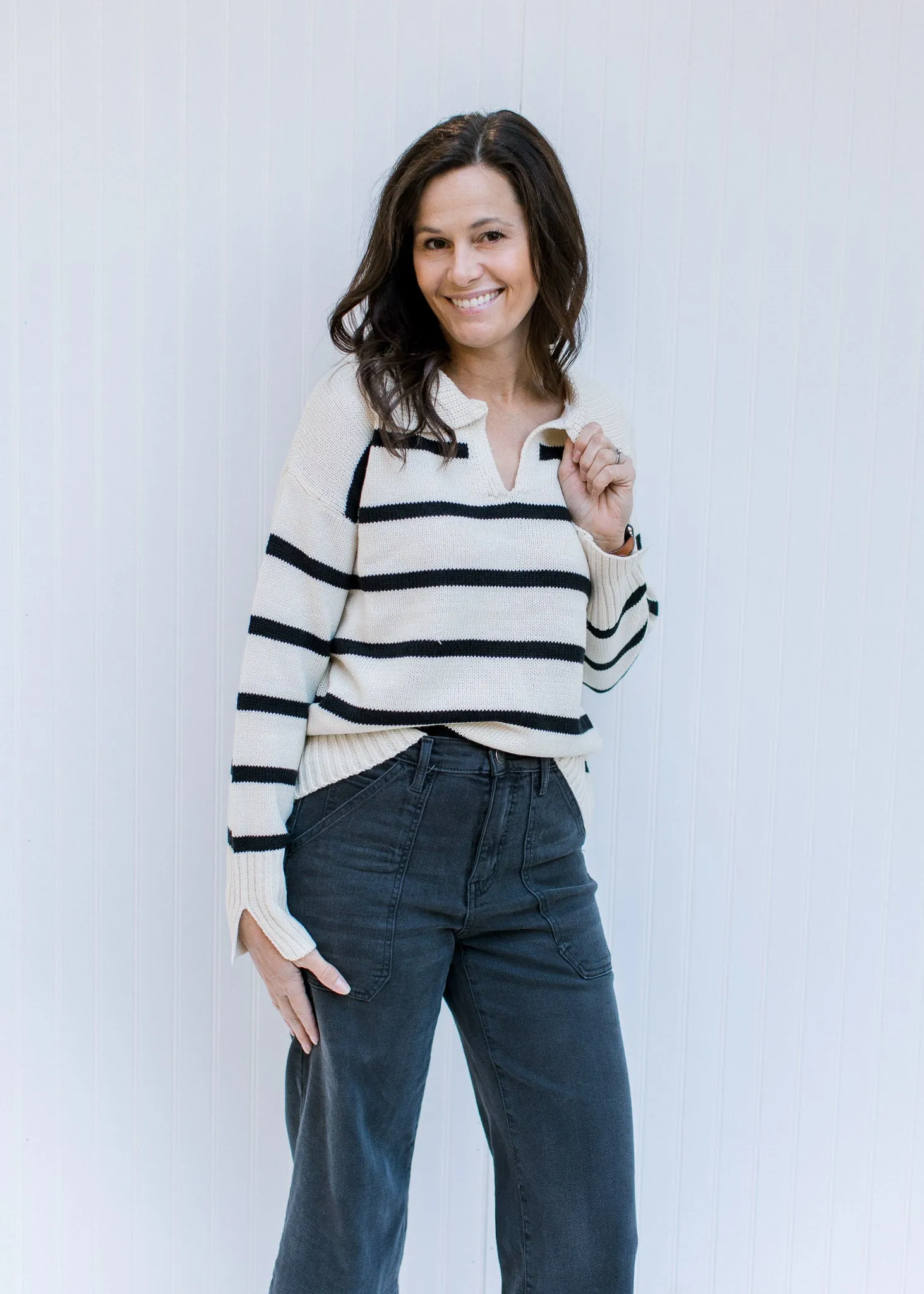 X Cozy Black and White Striped Sweater