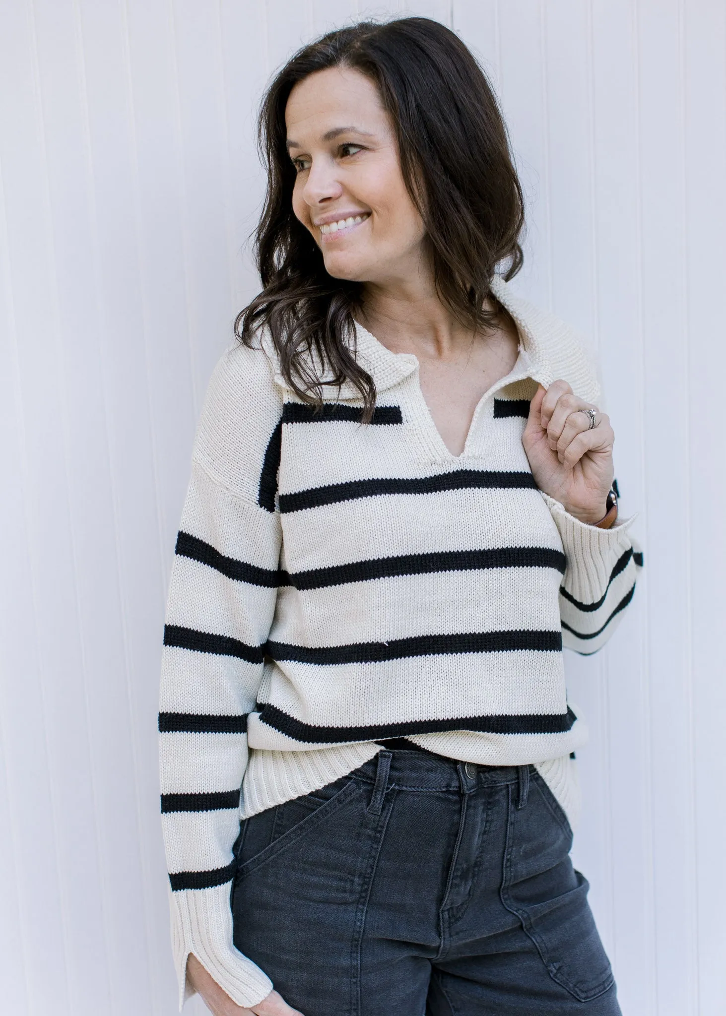 X Cozy Black and White Striped Sweater